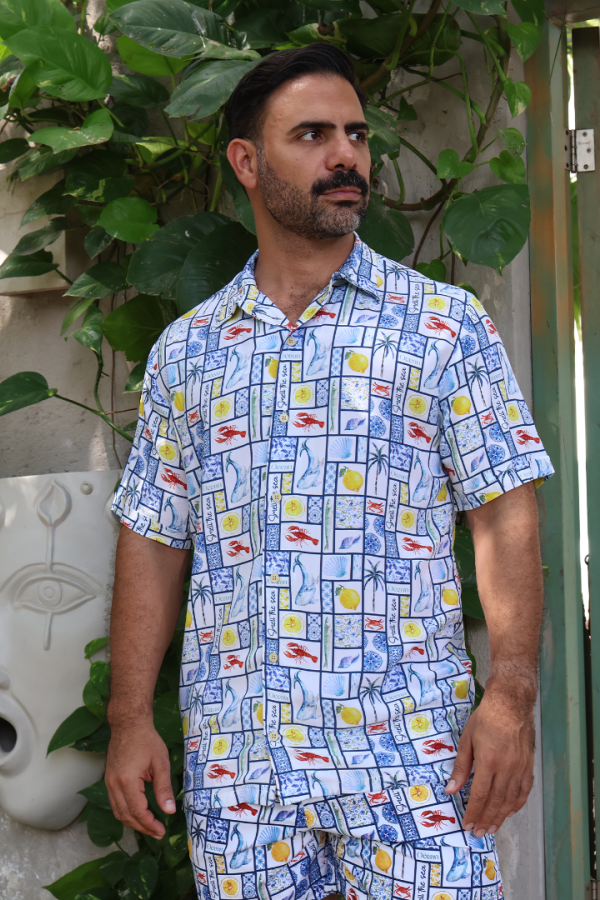 Camisa Manga Corta Estampado Playero Corte Relax Moderno Para Hombre